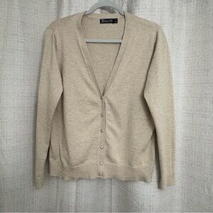 7th Avenue Design Studio Women’s Tan Gold Sparkle Button V Neck Cardigan Size L